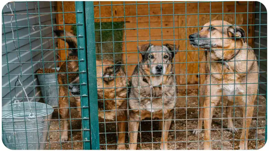 three dogs in a kennel