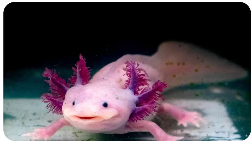 an axolotl is smiling in an aquarium