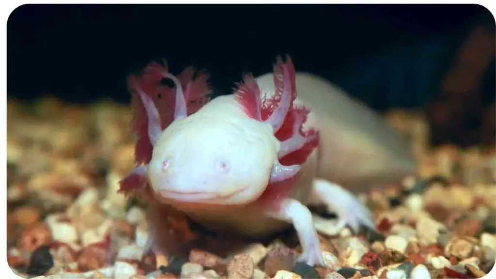 an axolotl in an aquarium with rocks and gravel