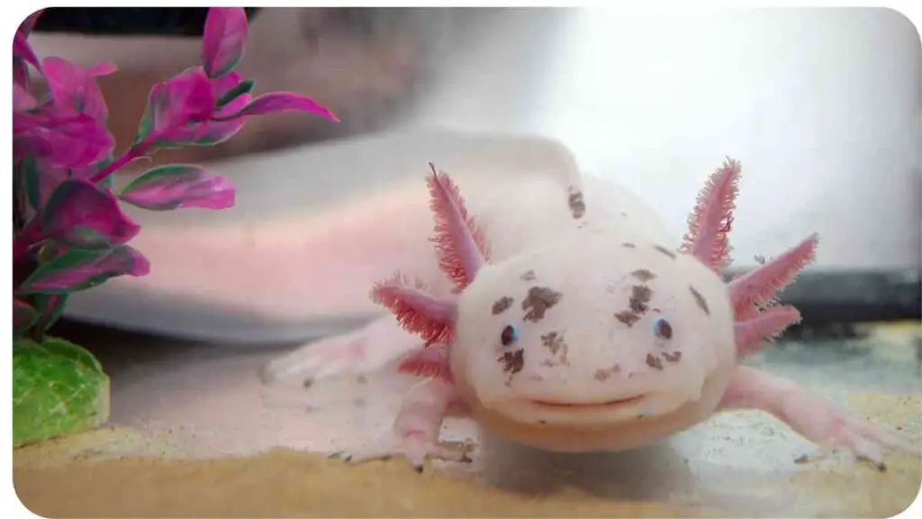 a white and pink axolotl in an aquarium