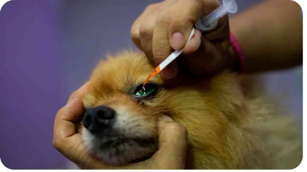 a dog being given an injection by a person