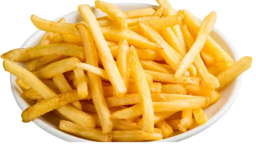 french fries in a bowl on a white background