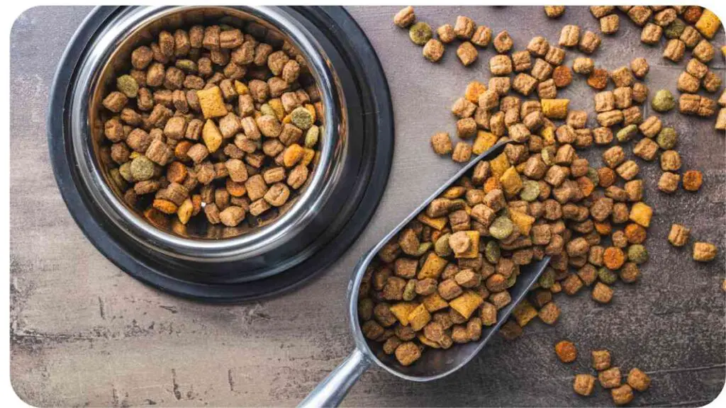 two bowls of dog food next to each other on a wooden surface