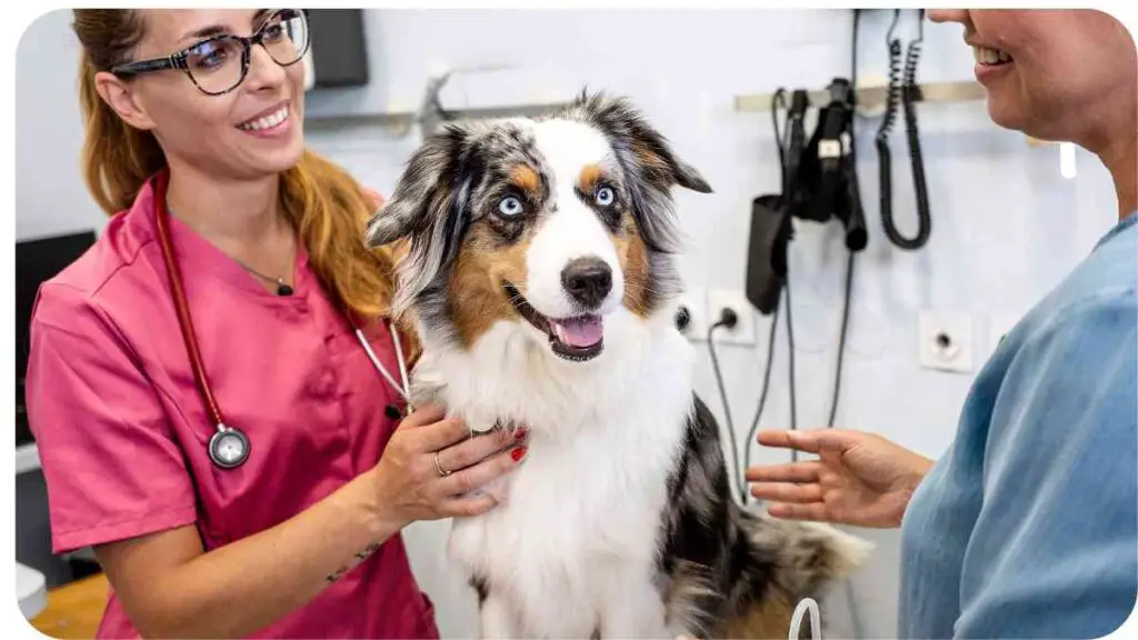 a dog being examined by a vet