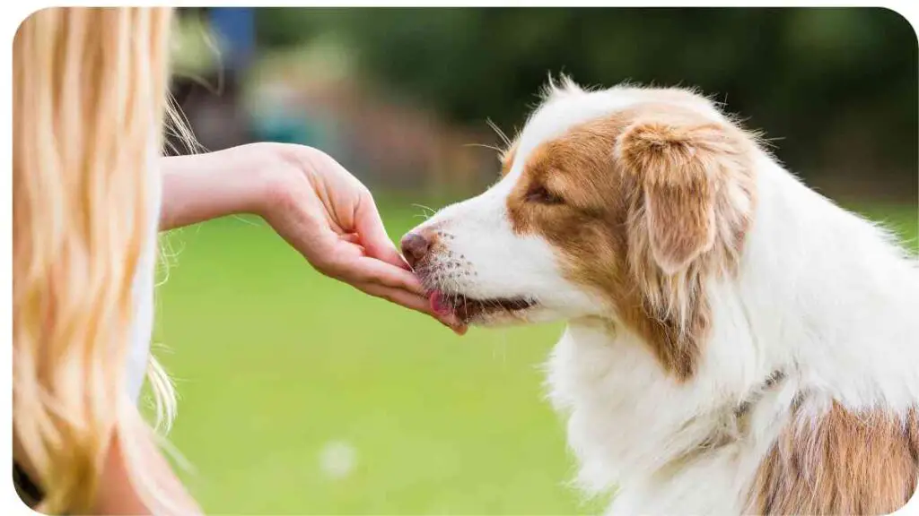 a person feeding a dog in the park