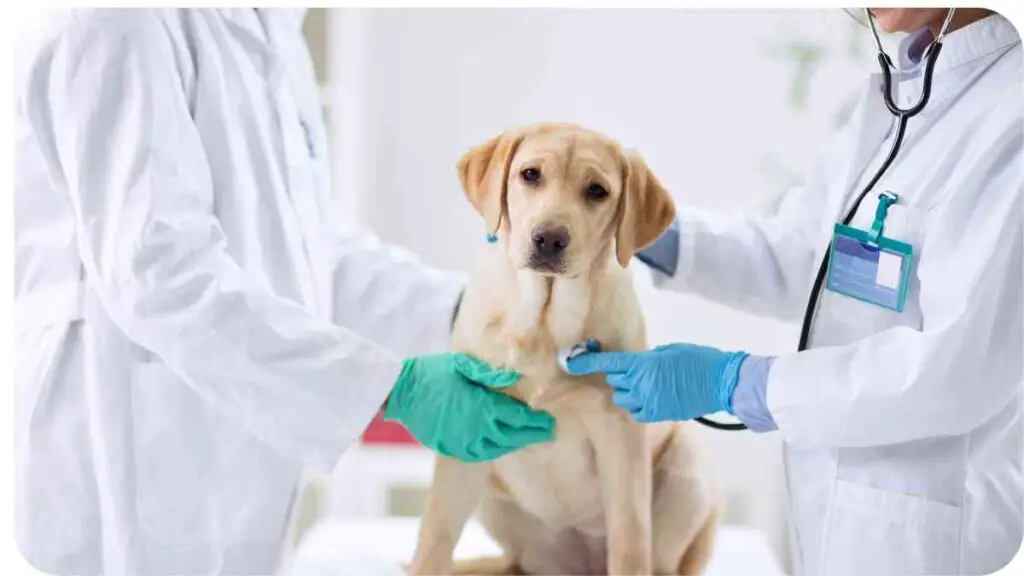 a dog being examined by a vet